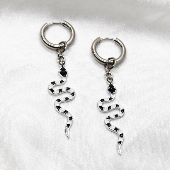 Enamel Snake Hoop Earrings - Picture 1 of 4